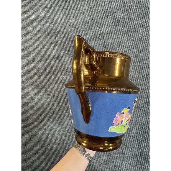 English Staffordshire copper luster Hand Painted Ceramic Pitcher Cherub Chariot - Picture 5 of 11